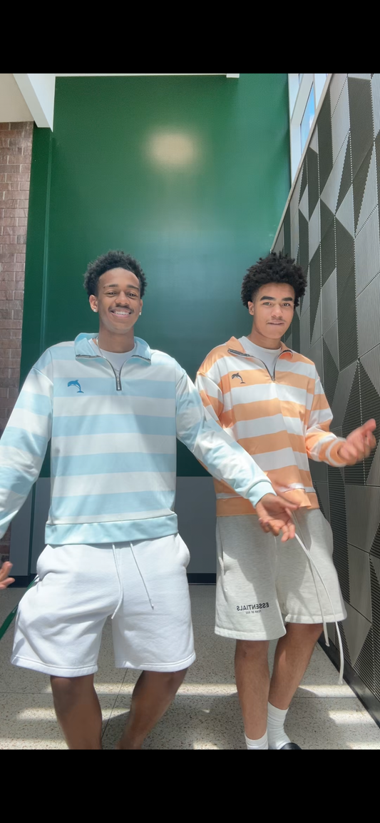 Orange & Blue Striped Quarter-Zip Duo